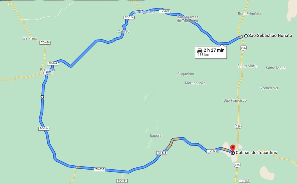 Desvio tem aproximadamente 130 quilômetros — Foto: Reprodução/Google Maps