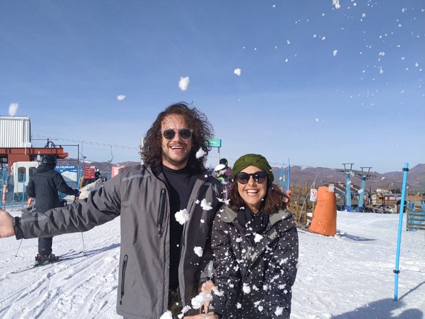 Paloma Bernardi e Dudu Pelizzari no Valle Nevado (Foto: Arquivo pessoal)