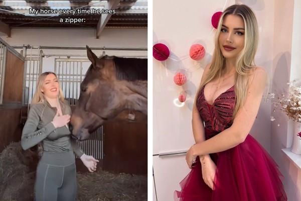 Influencer alemã viraliza ao mostrar cavalo ousado  (Foto: Reprodução/TikTok; Reprodução/Instagram)