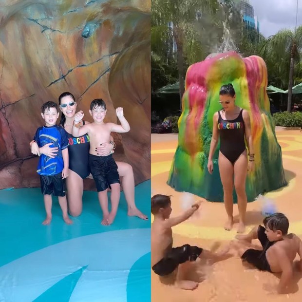 Andressa Suita é mãe de Gabriel e Samuel, do casamento com Gusttavo Lima, e passou o dia num parque aquático com os meninos (Foto: Reprodução/Instagram)