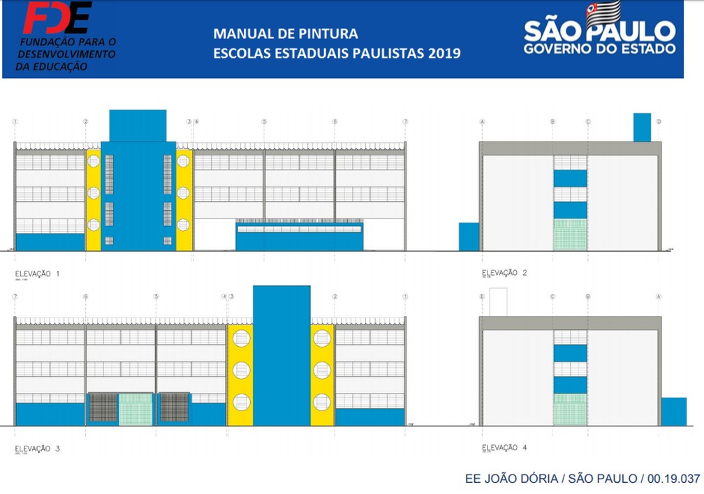 Instru&ccedil;&atilde;o de manual de pintura do governo de SP: destaque a cores azul e amarela &mdash; Foto: Reprodu&ccedil;&atilde;o