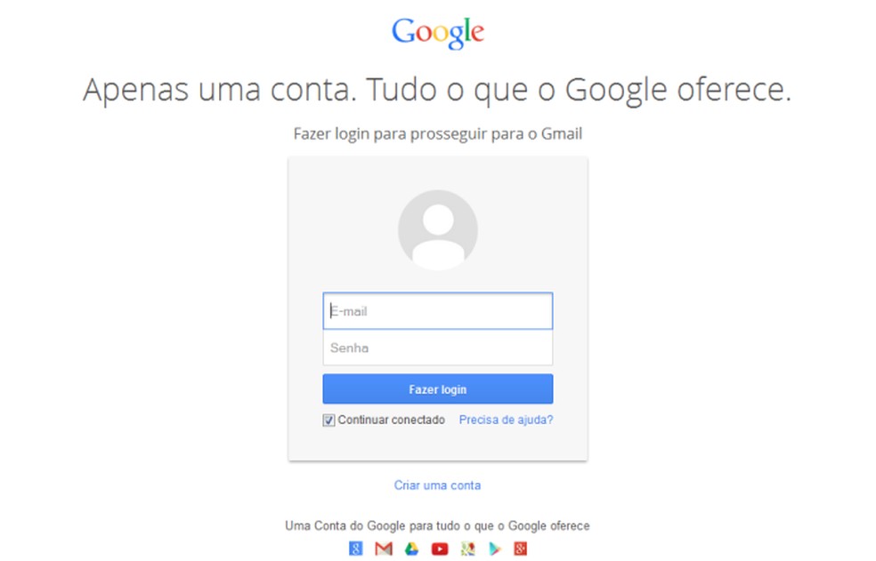 Página de login da conta no Google — Foto: Reprodução/Lívia Dâmaso