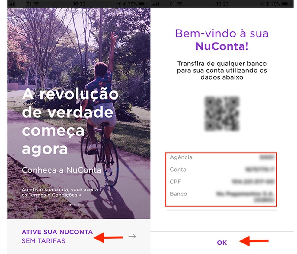 Ação para criar uma NuConta do Nubank pelo celular — Foto: Reprodução/Marvin Costa