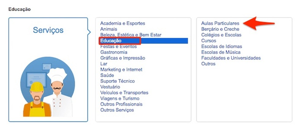 Ação para escolher um tipo de anúncio de serviço no Mercado Livre — Foto: Reprodução/Marvin Costa