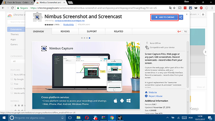 Instale a extensão Nimbus no navegador para fazer print de página inteira (Foto: Reprodução/Elson de Souza)