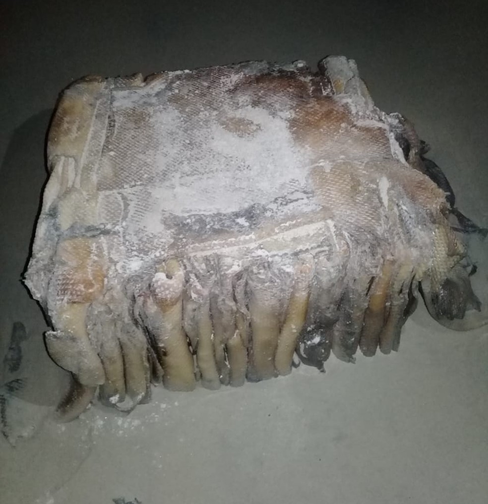 Carro bateu em pacote sem identificação que apareceu na areia da Praia de Santa Rita, em Extremoz, na região metropolitana de Natal — Foto: Redes sociais