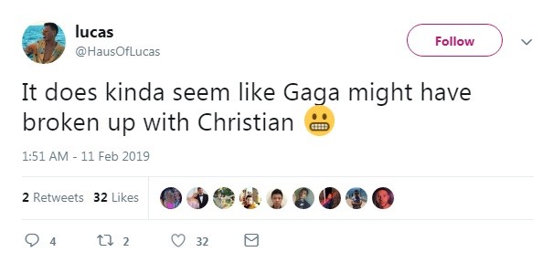 Fãs se perguntam se Lady Gaga desmanchou o noivado com Christian Carino (Foto: Reprodução / Twitter)
