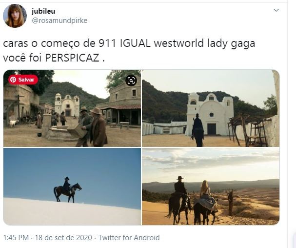 Usuário do Twitter indica que o começo do clipe 911, de Lady Gaga, é parecido com cenas da série Westworld (Foto: Reprodução)