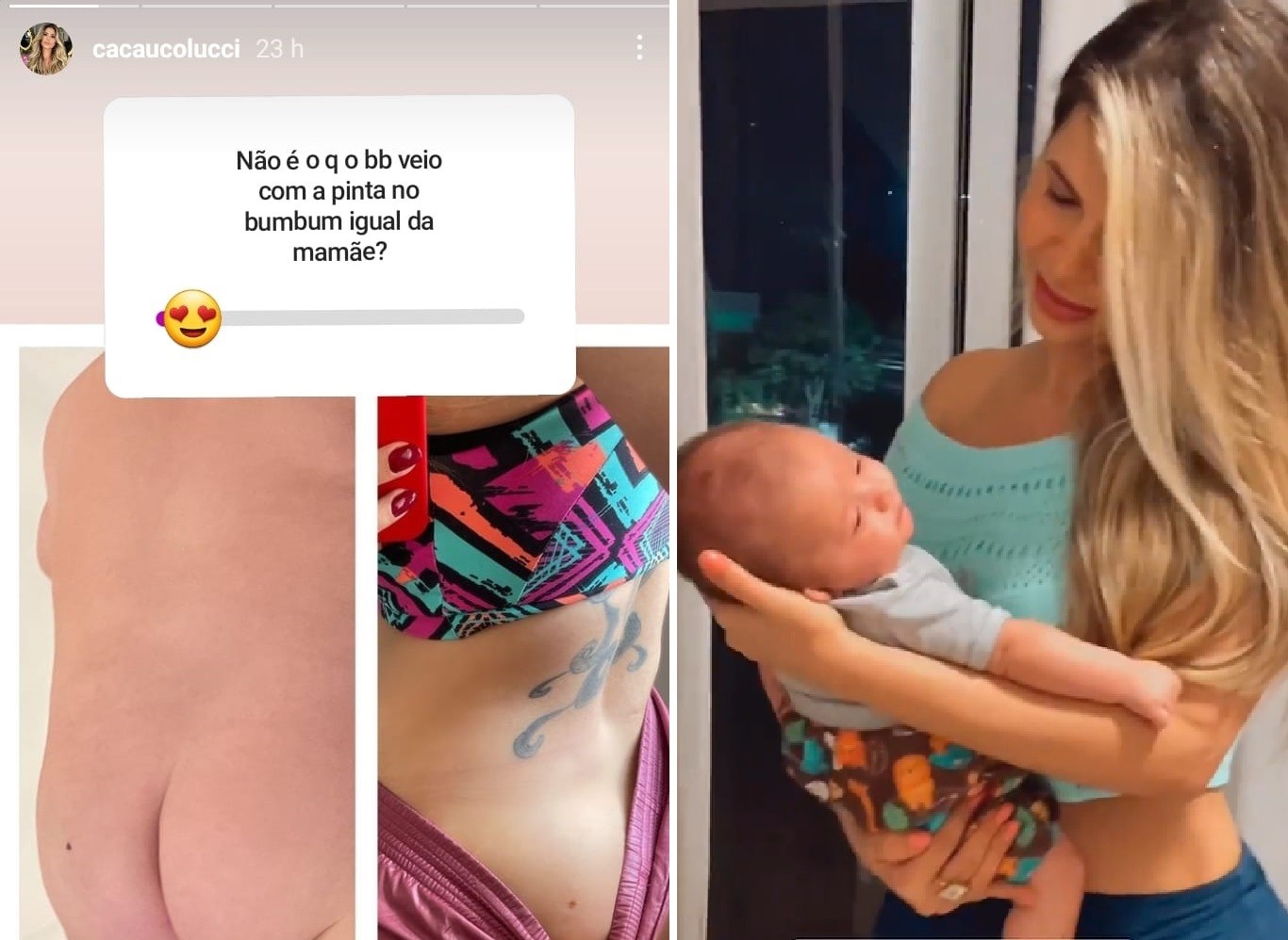 Cacau Colucci mostra que filho, Arthur, de 2 meses, tem punta no bumbum como ela (Foto: Reprodução/Instagram)