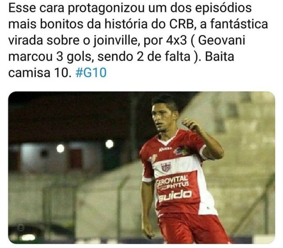 Geovani foi destaque durante passagem pelo CRB-AL — Foto: Arquivo pessoal/Geovani Monteiro