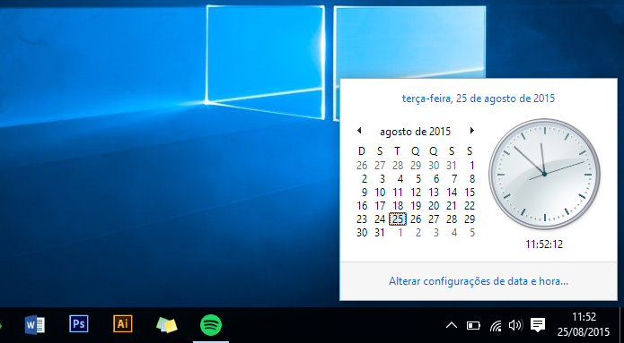 Veja como obter o calendário com relógio analógico do Windows 7 no Windows 10 (Foto: Reprodução/Paulo Alves)