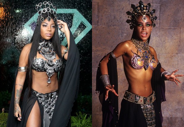 Ludmilla usou réplica de fantasia usada por Aaliyah no filme 'A Rainha dos Condenados' (Foto: Marcello Sá Barretto/AgNews e Divulgação)