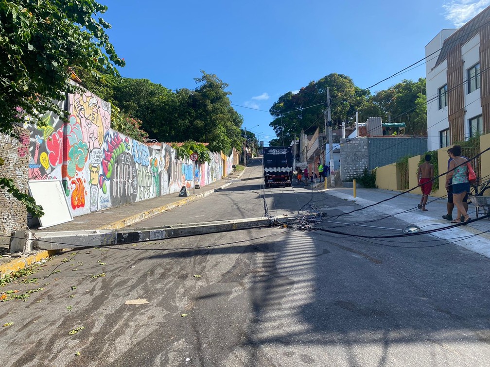 Dois postes foram derrubados em acidente — Foto: Kleber Teixeira/Inter TV Cabugi