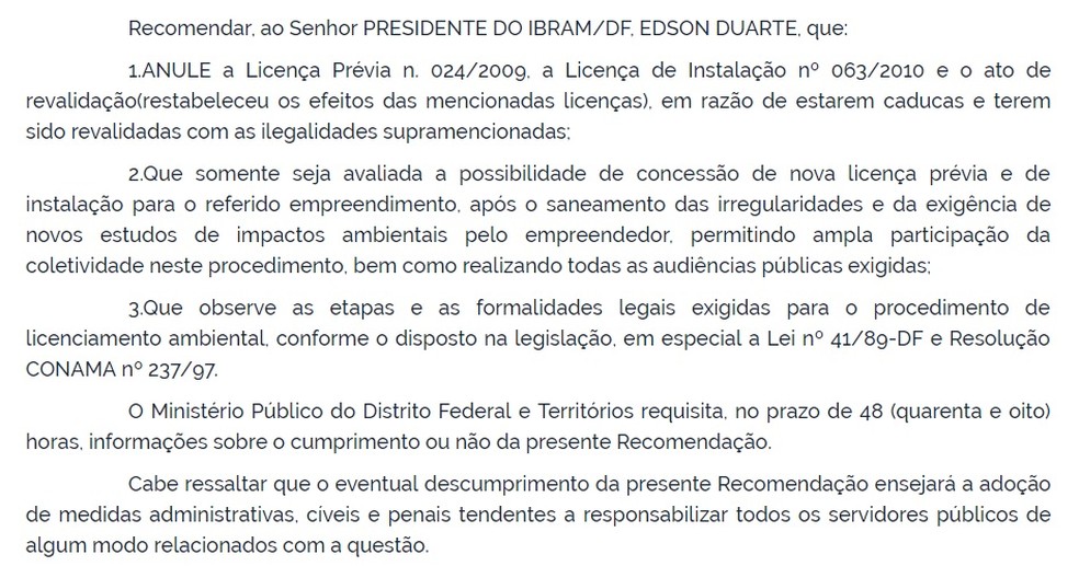 MP recomenda revogação de licença para construção na quadra 500 do Sudoeste — Foto: Reprodução