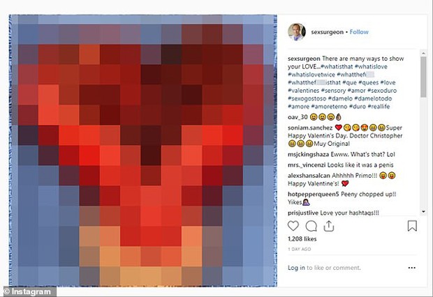 Médico publicou imagens gráficas do pênis retirado da paciente e moldado no formato de um coração (Foto: Reprodução/Instagram)