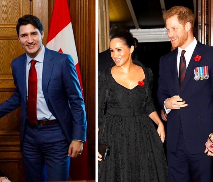 O primeiro-ministro do Canadá, Justin Trudeau, e a atriz e duquesa Meghan Markle com o marido, o Príncipe Harry (Foto: Instagram)