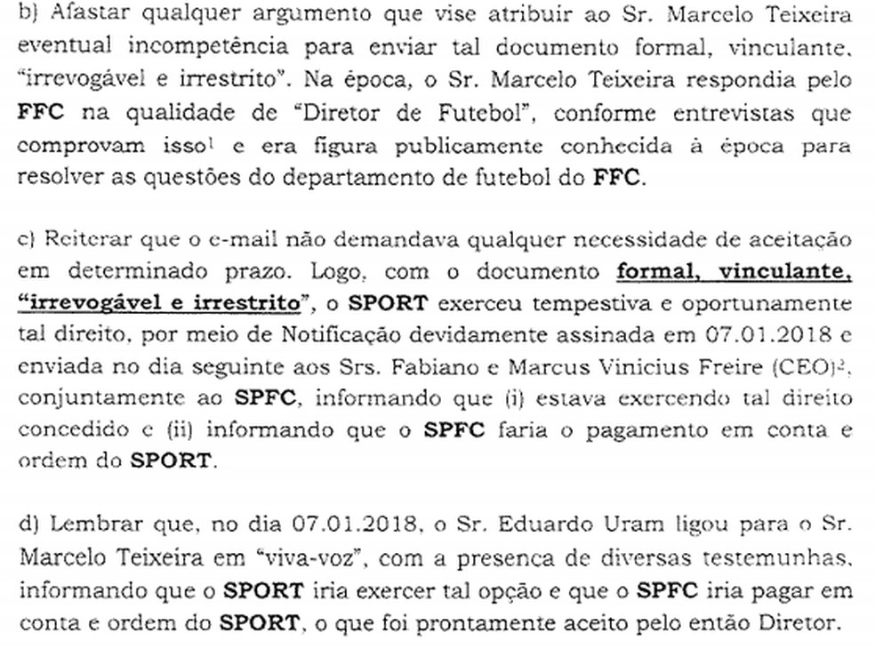 Carta de Sport ao Fluminense (Foto: Reprodução)