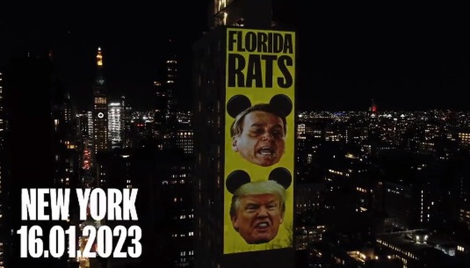 Projeção chama Trump e Bolsonaro de 'ratos da Flórida', em Nova York