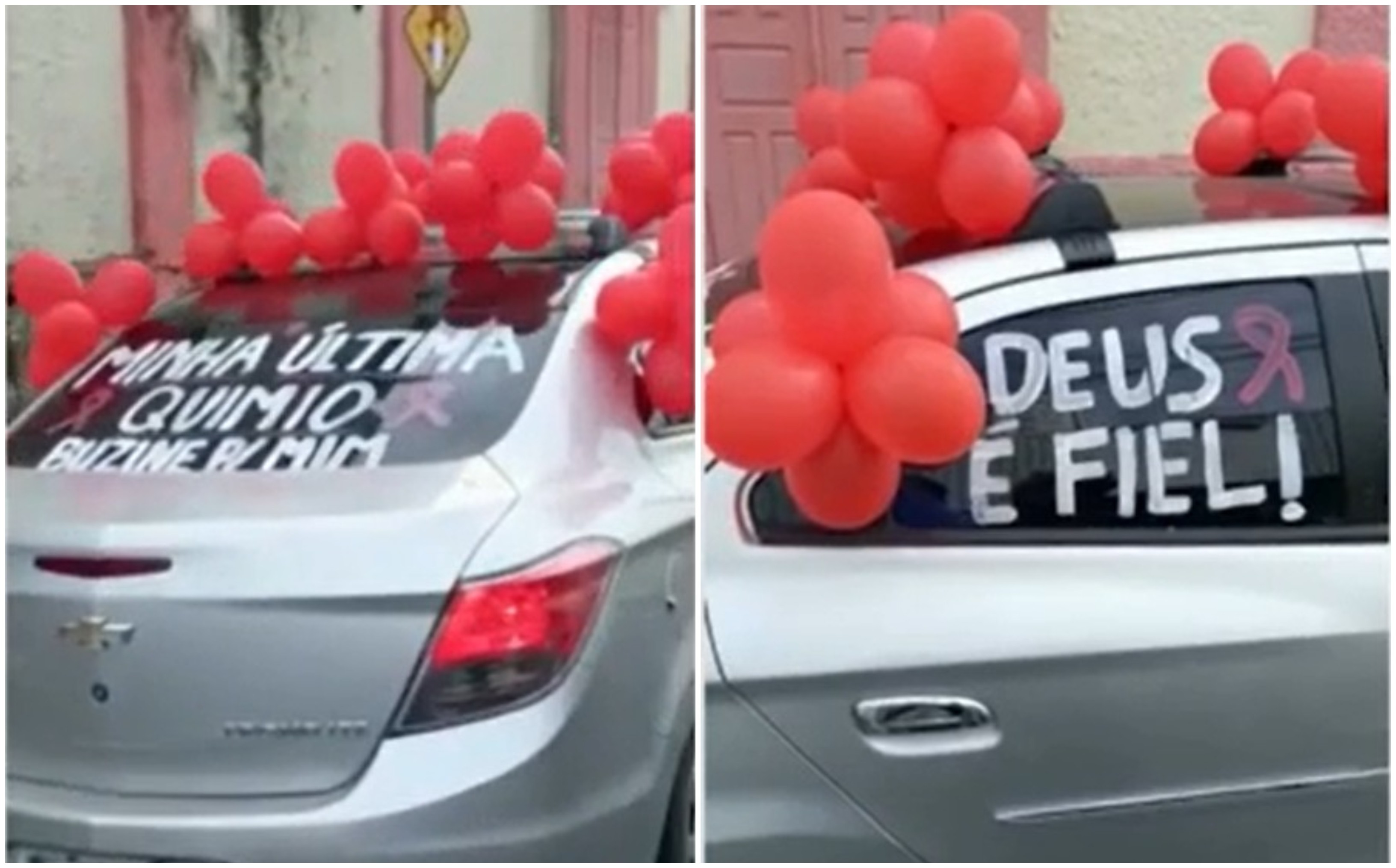 Mulher celebra última quimioterapia com mensagem em carro pelas ruas de Fortaleza: 'Comemore comigo'