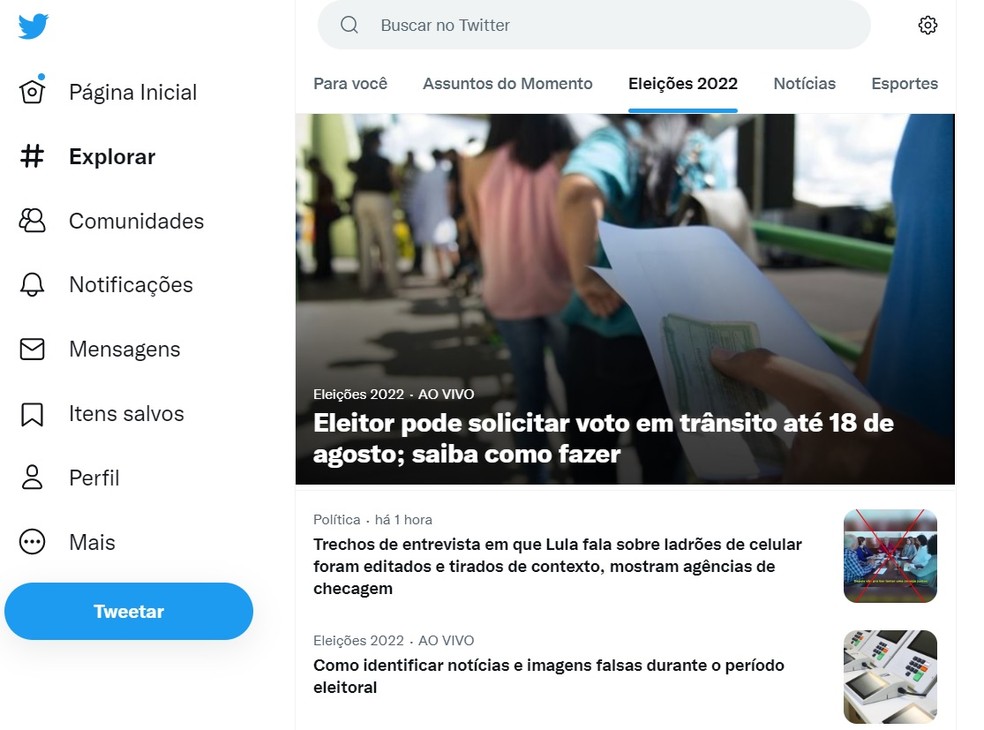 Rede social passa a ter espaço com informações da eleição no Brasil — Foto: Reprodução