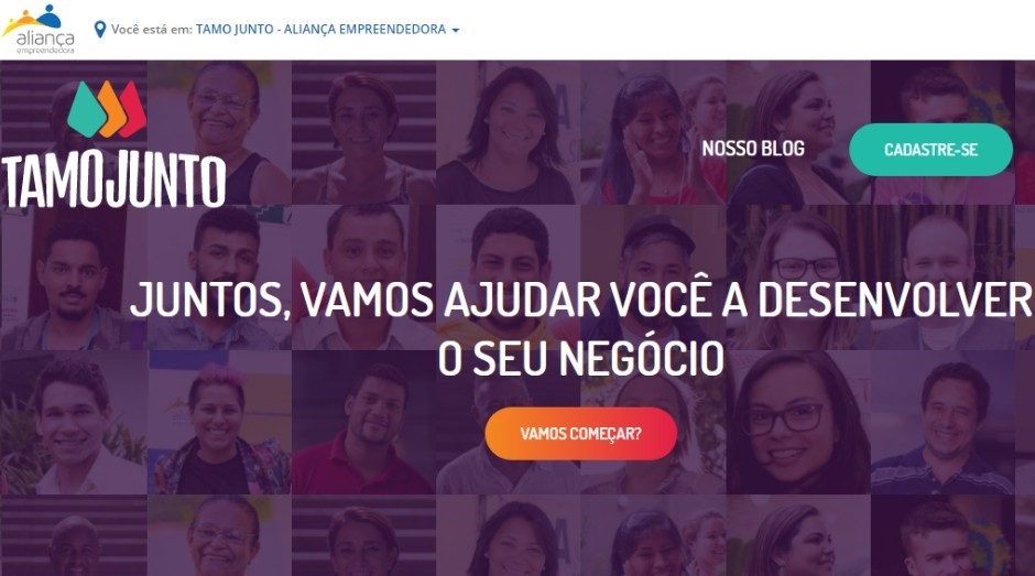 Página inicial da plataforma online Tamo Junto, de cursos para microempreendedores de baixa renda (Foto: Tamo Junto/Reprodução)
