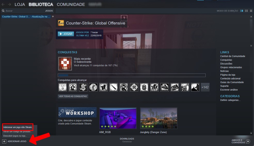 Acesse a Steam em seu computador e adicione o League of Legends — Foto: Reprodução/Nicollas Ribeiro