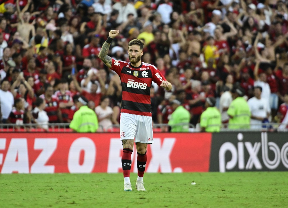 L&eacute;o Pereira comemora gol do Flamengo em cima do Botafogo &mdash; Foto: Andr&eacute; Dur&atilde;o