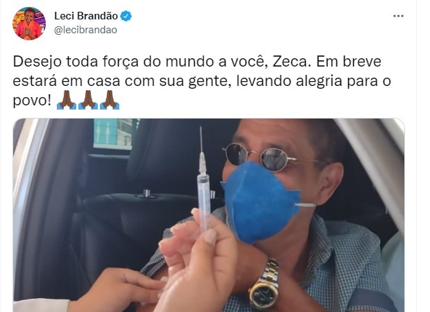 Leci Brandão deseja melhoras a Zeca Pagodinho, internado com Covid-19 (Foto: Reprodução/Twitter)