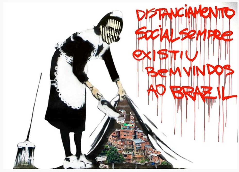 Print da “Releitura da obra de arte ‘English Maid’ do artista britânico Banksy” por Negro M.I.A — Foto: Reprodução