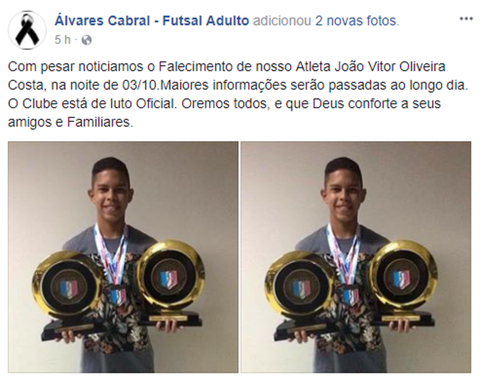 João Victor Oliveira morreu enquanto jogava futebol com os amigos (Foto: Reprodução/ Facebook)