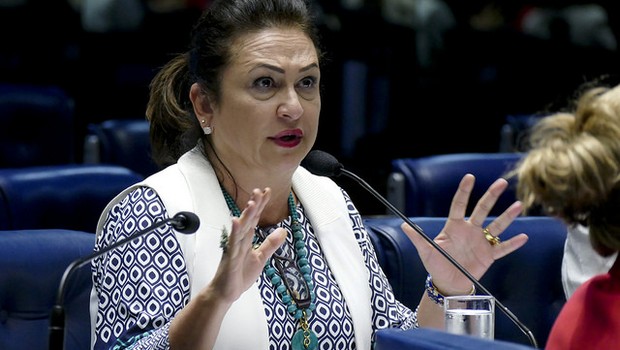 Em pronunciamento, senadora Kátia Abreu (PMDB-TO), durante o julgamento do impeachment de Dilma (Foto: Roque de Sá/Agência Senado)