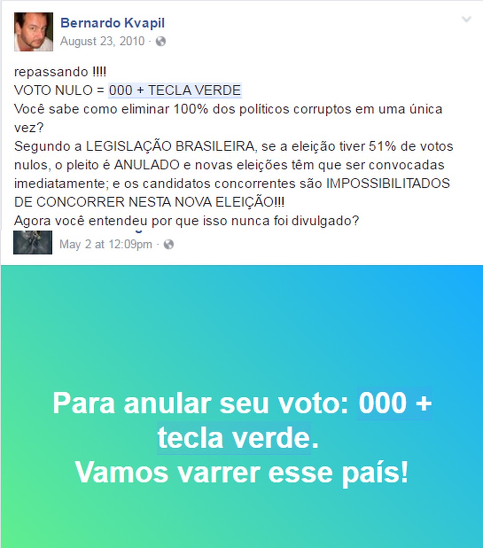 Defesa do voto nulo  em post do Facebook em 2010 (Foto: Reprodução/ Facebook)