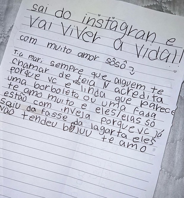 Carta de Sofia (Foto: Reprodução/Instagram)