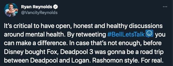 O post do ator Ryan Reynolds revelano seu plano original para o terceiro filme do herói Deadpool (Foto: Twitter)