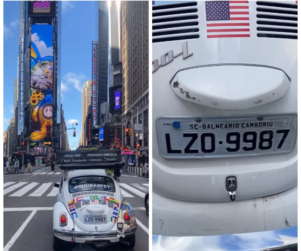 Fusca de Balneário Camboriú chama a atenção na Times Square — Foto: Arquivo Pessoal/ Reprodução