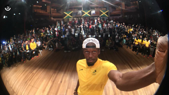 Usain Bolt - coletiva de imprensa (Foto: Reprodução/SnapChat) Usain Bolt - coletiva de imprensa (Foto: Reprodução/SnapChat)
