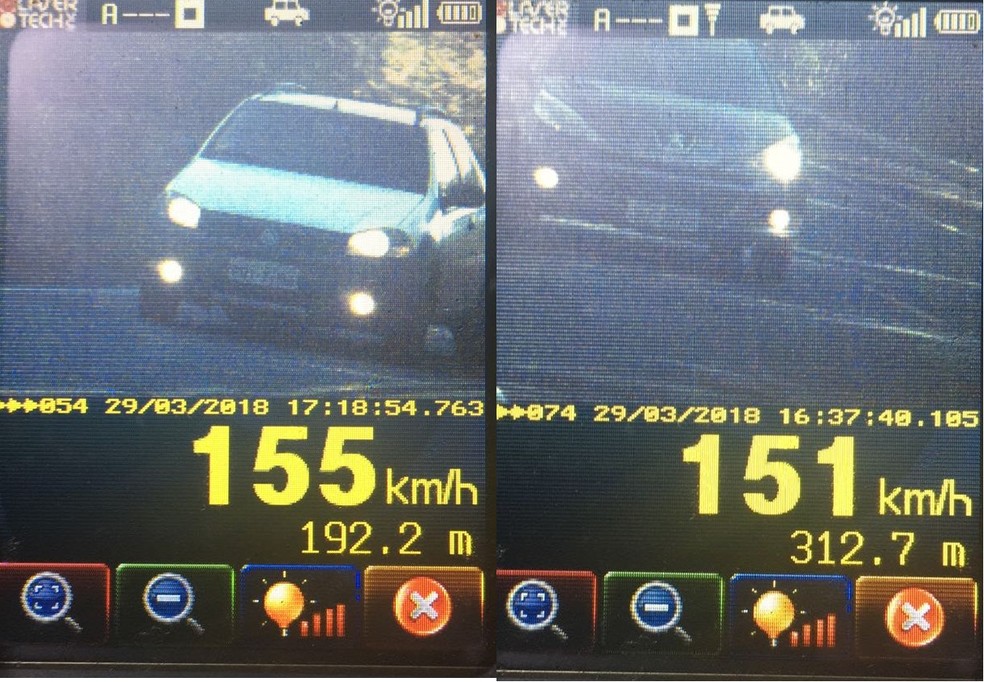 Flagrantes de alta velocidade foram feitos nas rodovias federais (Foto: PRF/DivulgaÃ§Ã£o)
