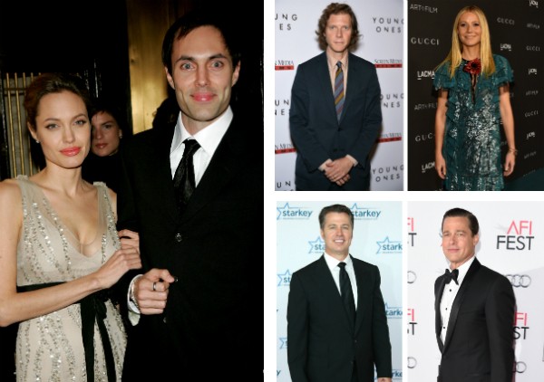 Angelina Jolie, Gwyneth Paltrow, Brad Pitt e seus irmãos (Foto: Getty Images)