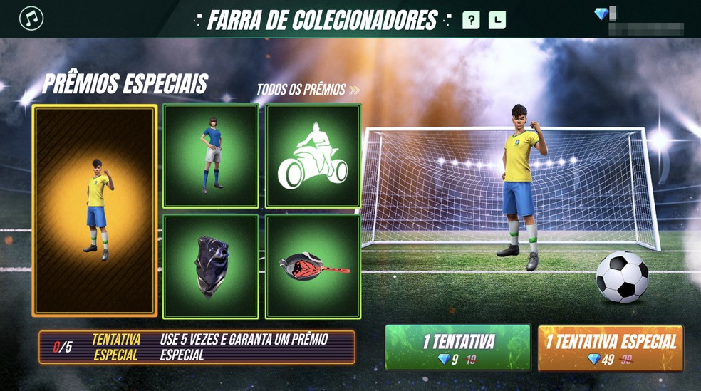 Farra de Colecionadores traz skins da seleção brasileira — Foto: Reprodução/Free Fire