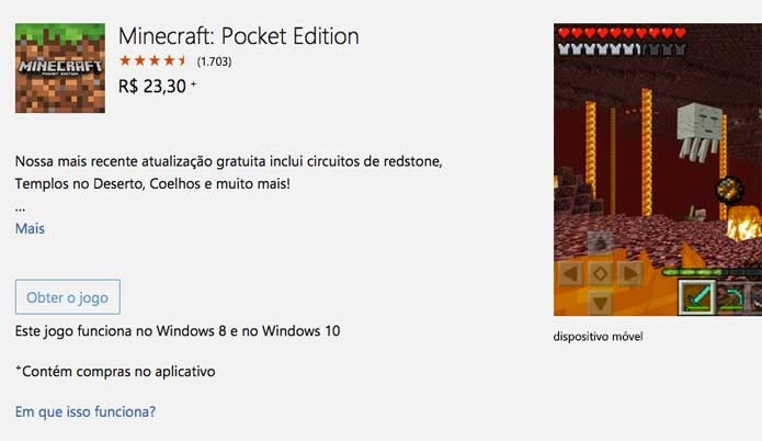 Minecraft Pocket na loja do Windows phone (Foto: Reprodução/Felipe Vinha)