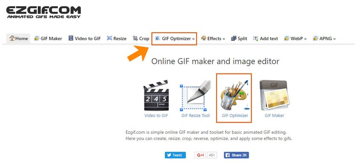 Abra o recurso de otimização de GIFs do EZGIF (Foto: Reprodução/Barbara Mannara)