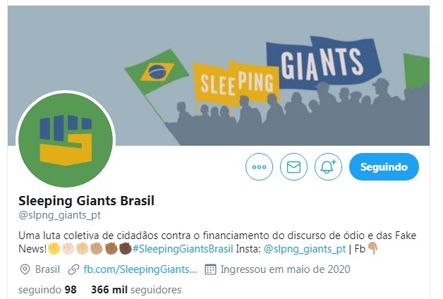 Perfil do Sleeping Giants Brasil no Twitter