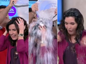 Fátima tomou um banho com um balde de gelo  (Foto: TV Globo)
