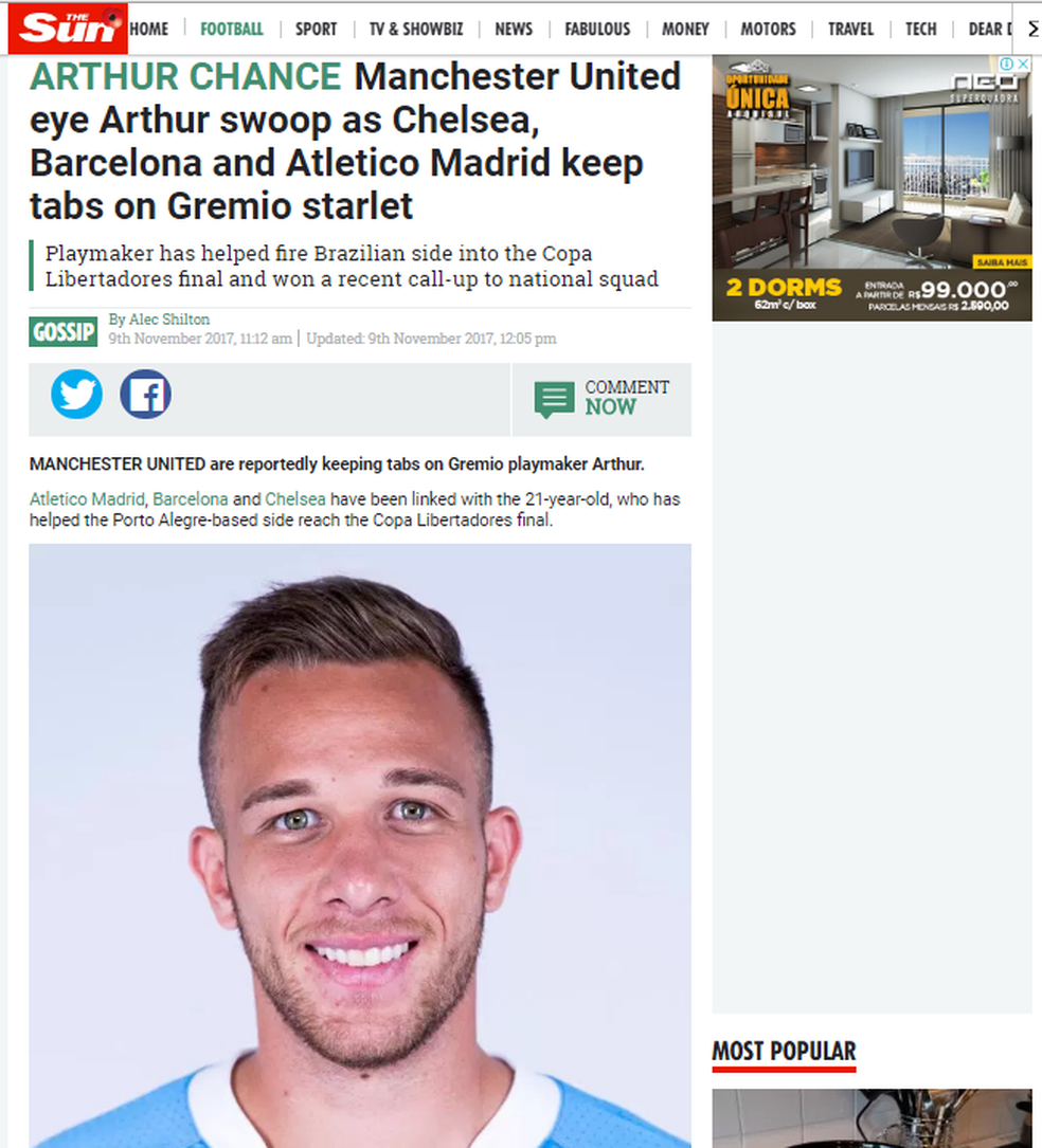 Arthur chamou atenção do Manchester United, diz jornal  (Foto: Reprodução )