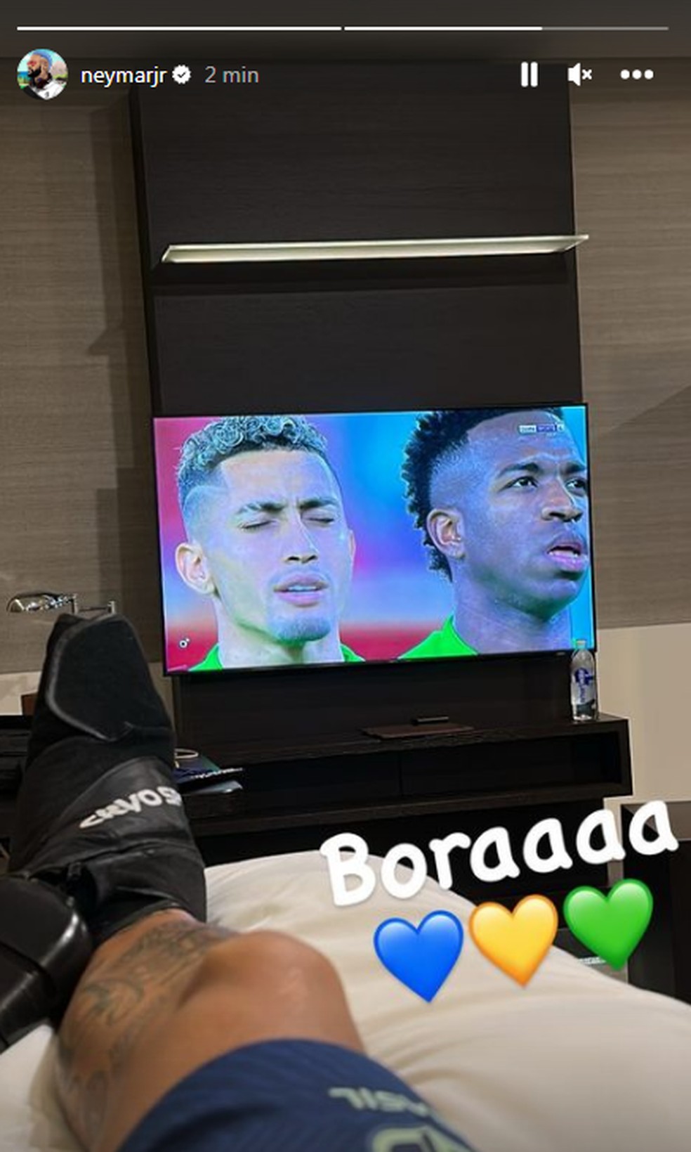 Em tratamento, Neymar postou mensagem de apoio aos jogadores da seleção brasileira antes de jogo contra a Suíça — Foto: Reprodução