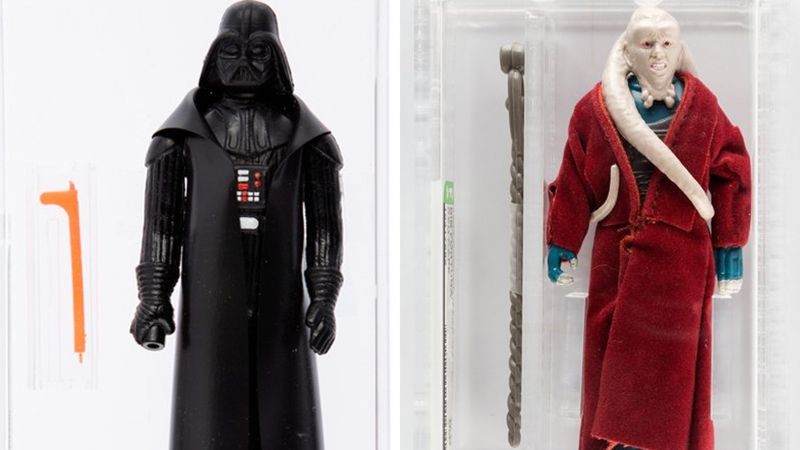 Protótipos raríssimos de bonequinhos de Darth Vader e Bib Fortuna que serão colocados à venda em leilão de brinquedos da saga Star Wars (Foto: Reprodução/Heritage Auctions)