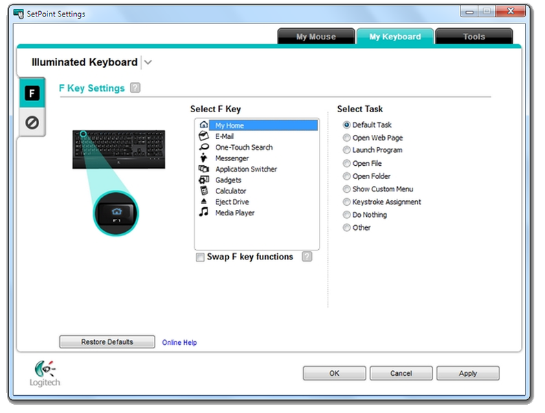 logitech setpoint redirect mouse options setting page