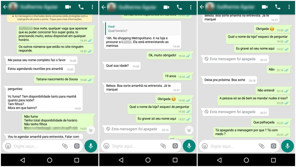 Conversas no WhatsApp  — Foto: Arquivo pessoal