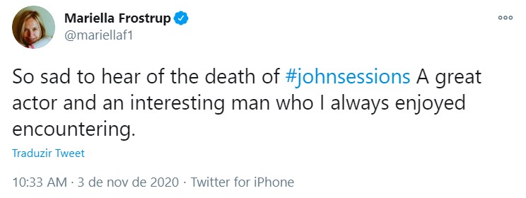 Jornalista lamentou a morte de John (Foto: Reprodução/Twitter)