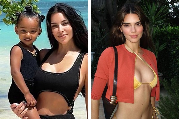 Kim Kardashian com sua filha mais nova, Chicago (á esquerda); a modelo Kendall Jenner (à direita) (Foto: Reprodução / Instagram)